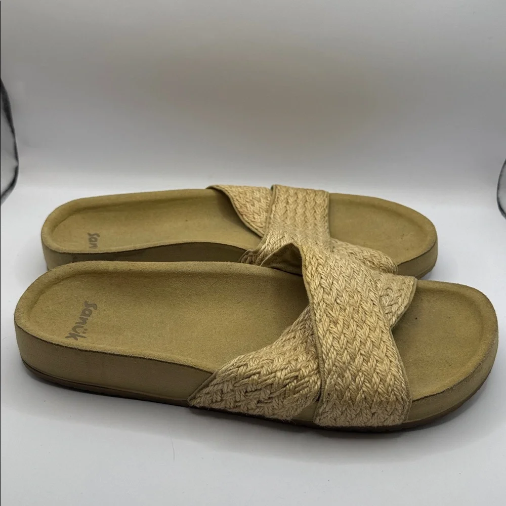 Sanuk She Crazy Jute Slide Sandals Natural Woven Strap Comfort Size 7